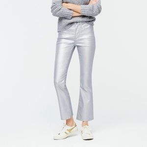 NWT J. Crew Billie Demi Boot Crop Coated Silver Jeans